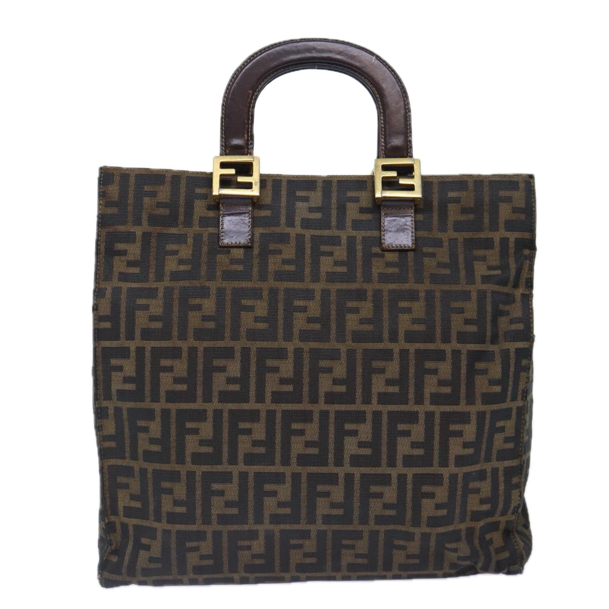 FENDI Zucca Canvas Hand Bag Brown Black gold 86939