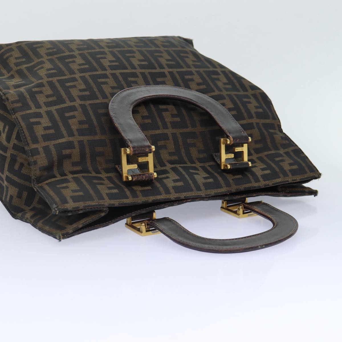 FENDI Zucca Canvas Hand Bag Brown Black gold 86939