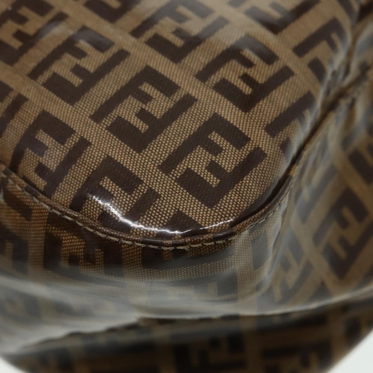 FENDI Zucchino Canvas Mamma Baguette Shoulder Bag Gold Beige 86941