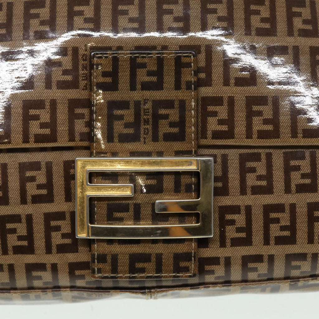 FENDI Zucchino Canvas Mamma Baguette Shoulder Bag Gold Beige 86941