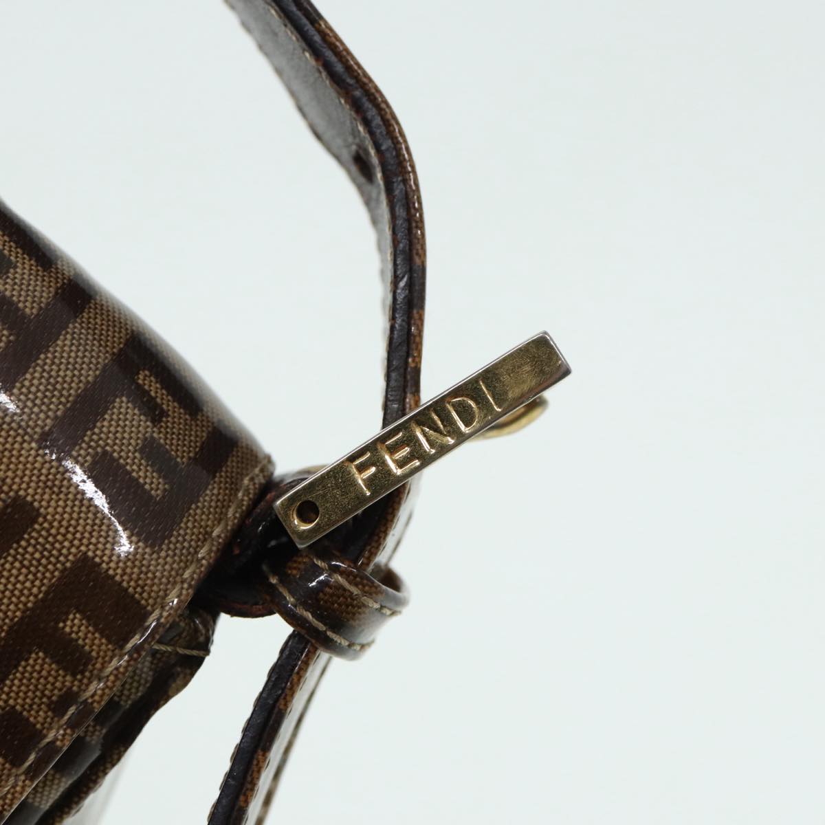 FENDI Zucchino Canvas Mamma Baguette Shoulder Bag Gold Beige 86941