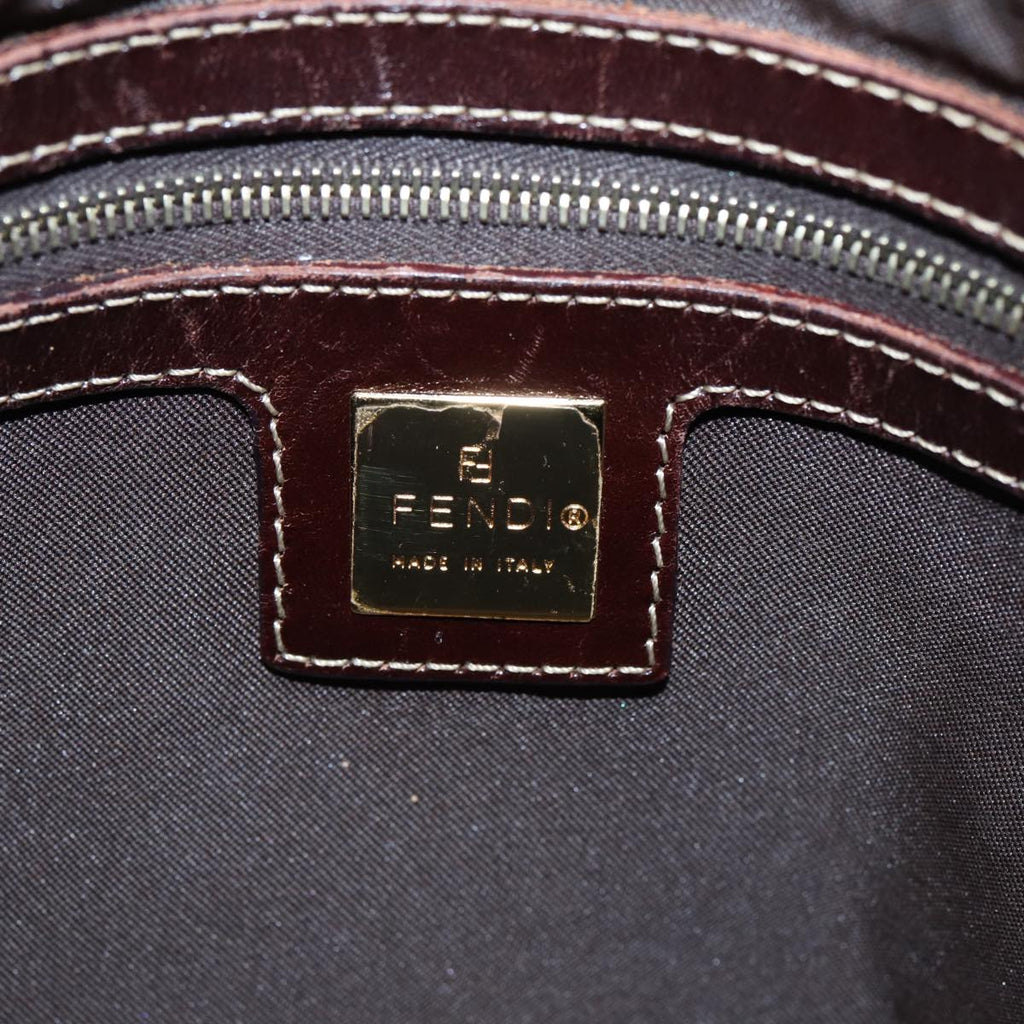 FENDI Zucchino Canvas Mamma Baguette Shoulder Bag Gold Beige 86941