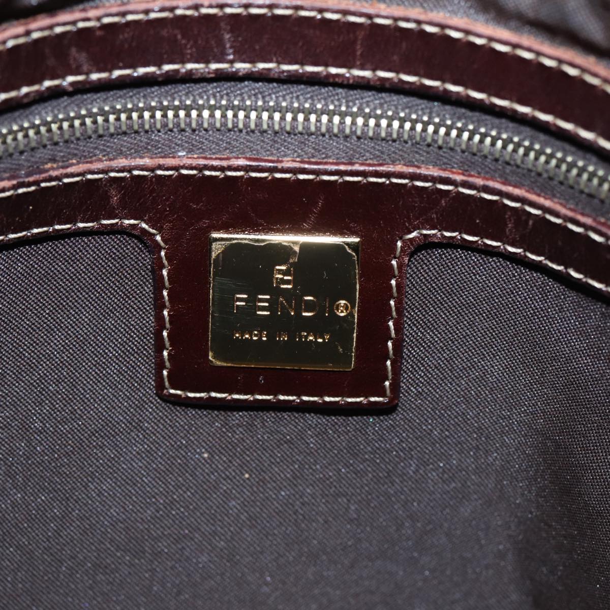 FENDI Zucchino Canvas Mamma Baguette Shoulder Bag Gold Beige 86941