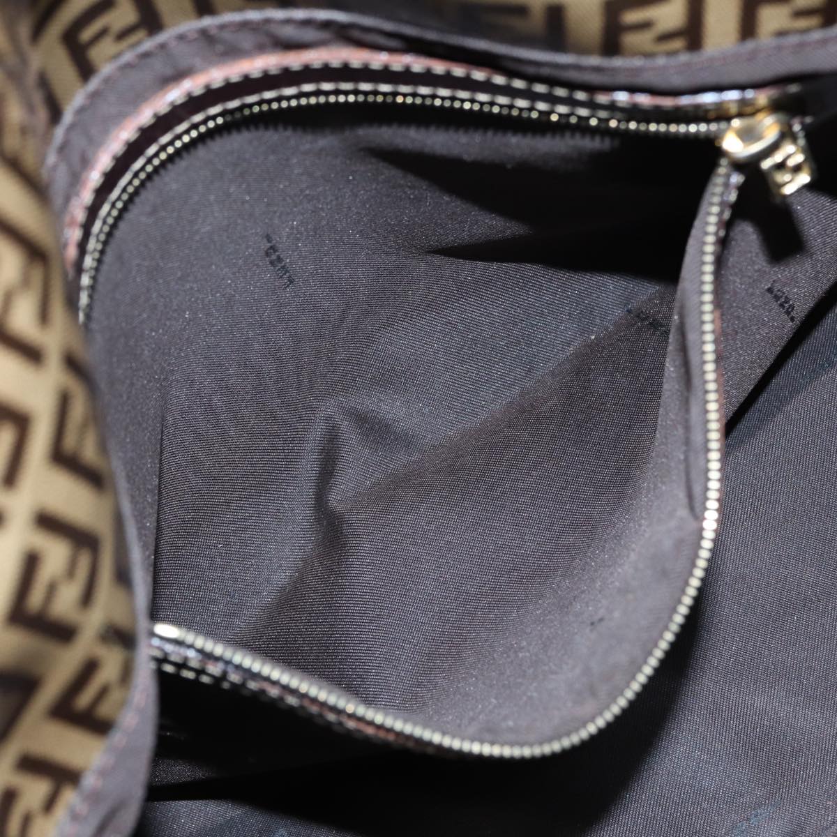 FENDI Zucchino Canvas Mamma Baguette Shoulder Bag Gold Beige 86941