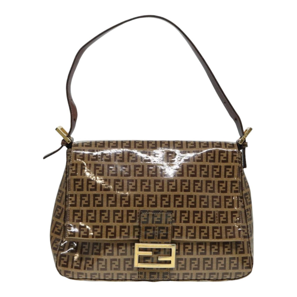 FENDI Zucchino Canvas Mamma Baguette Shoulder Bag Gold Beige 86941