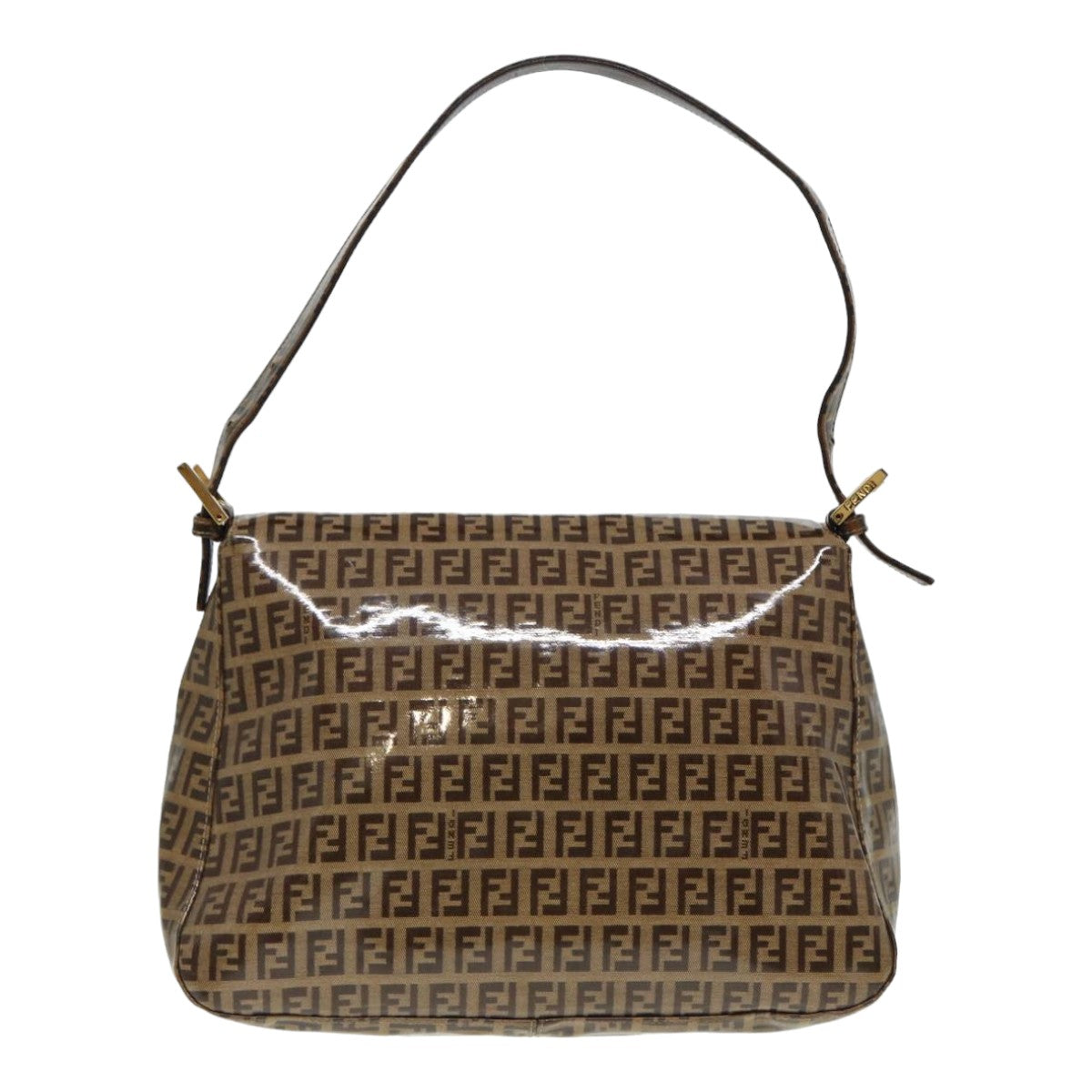 FENDI Zucchino Canvas Mamma Baguette Shoulder Bag Gold Beige 86941