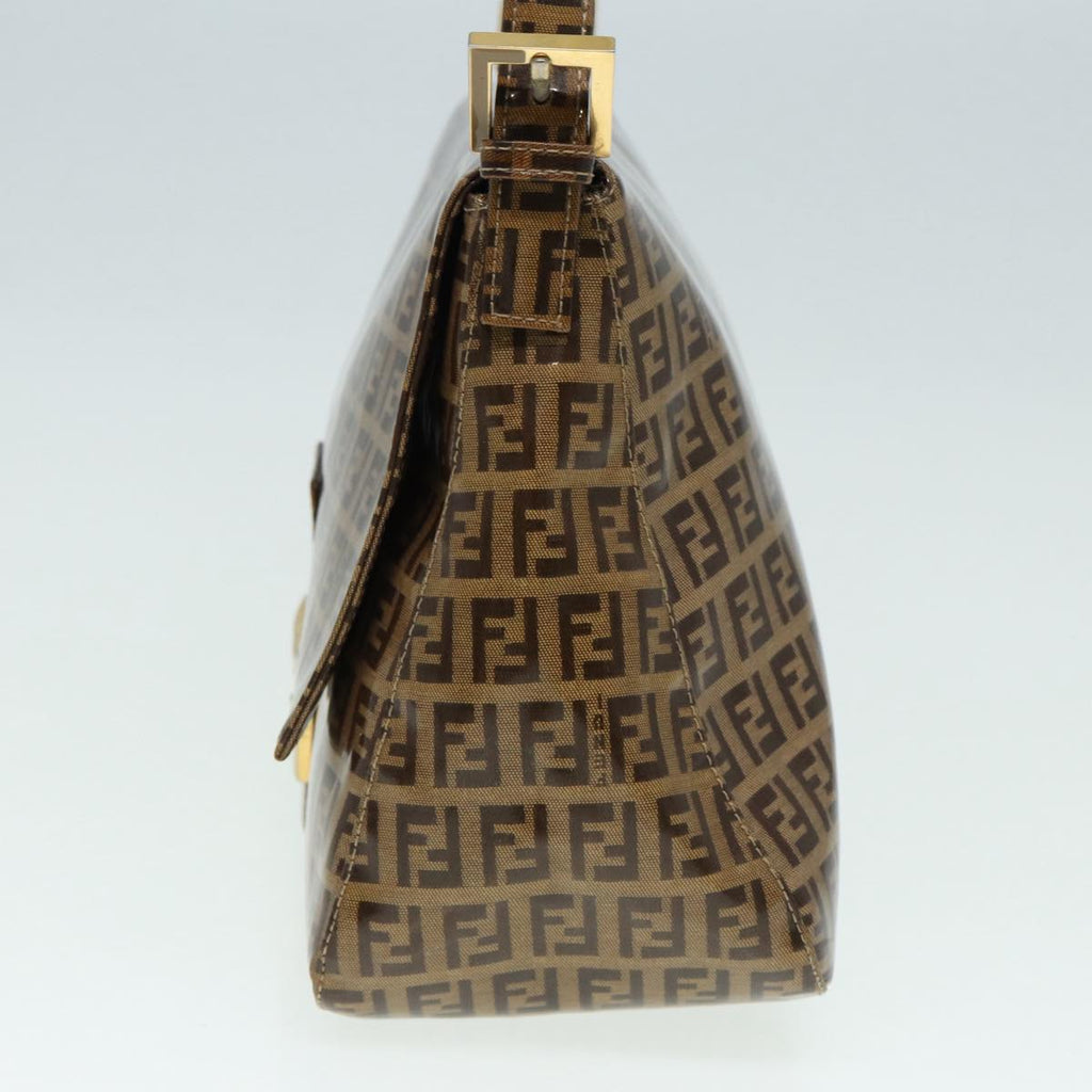 FENDI Zucchino Canvas Mamma Baguette Shoulder Bag Gold Beige 86941