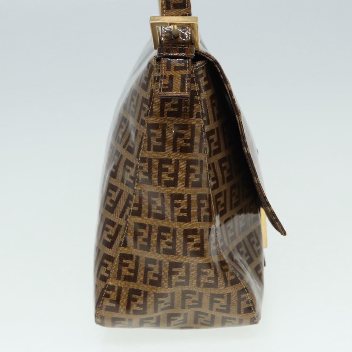FENDI Zucchino Canvas Mamma Baguette Shoulder Bag Gold Beige 86941
