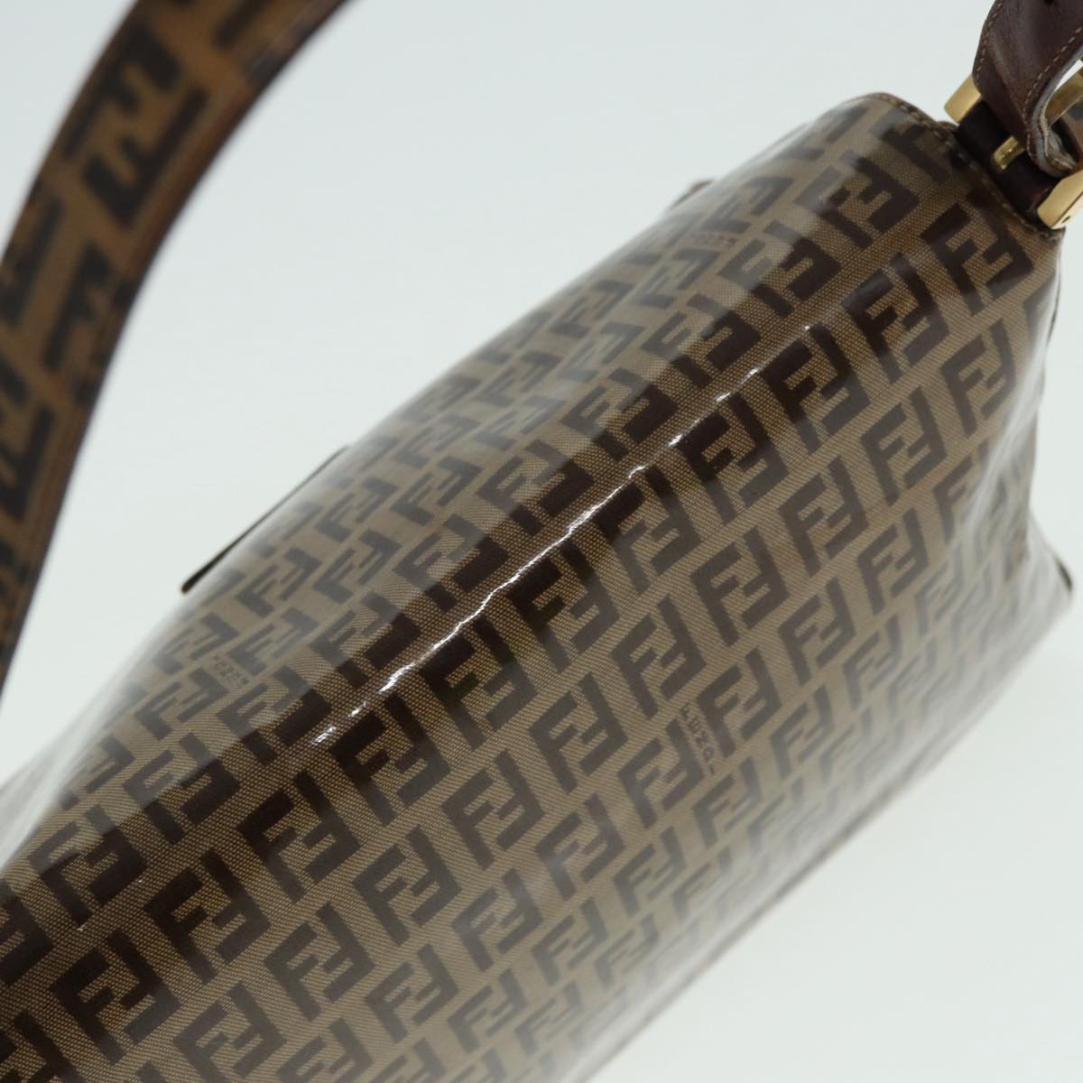 FENDI Zucchino Canvas Mamma Baguette Shoulder Bag Gold Beige 86941