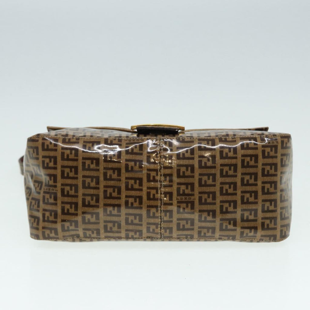 FENDI Zucchino Canvas Mamma Baguette Shoulder Bag Gold Beige 86941