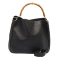 GUCCI Bamboo Hand Bag Leather Outlet 2way Black Gold 86963