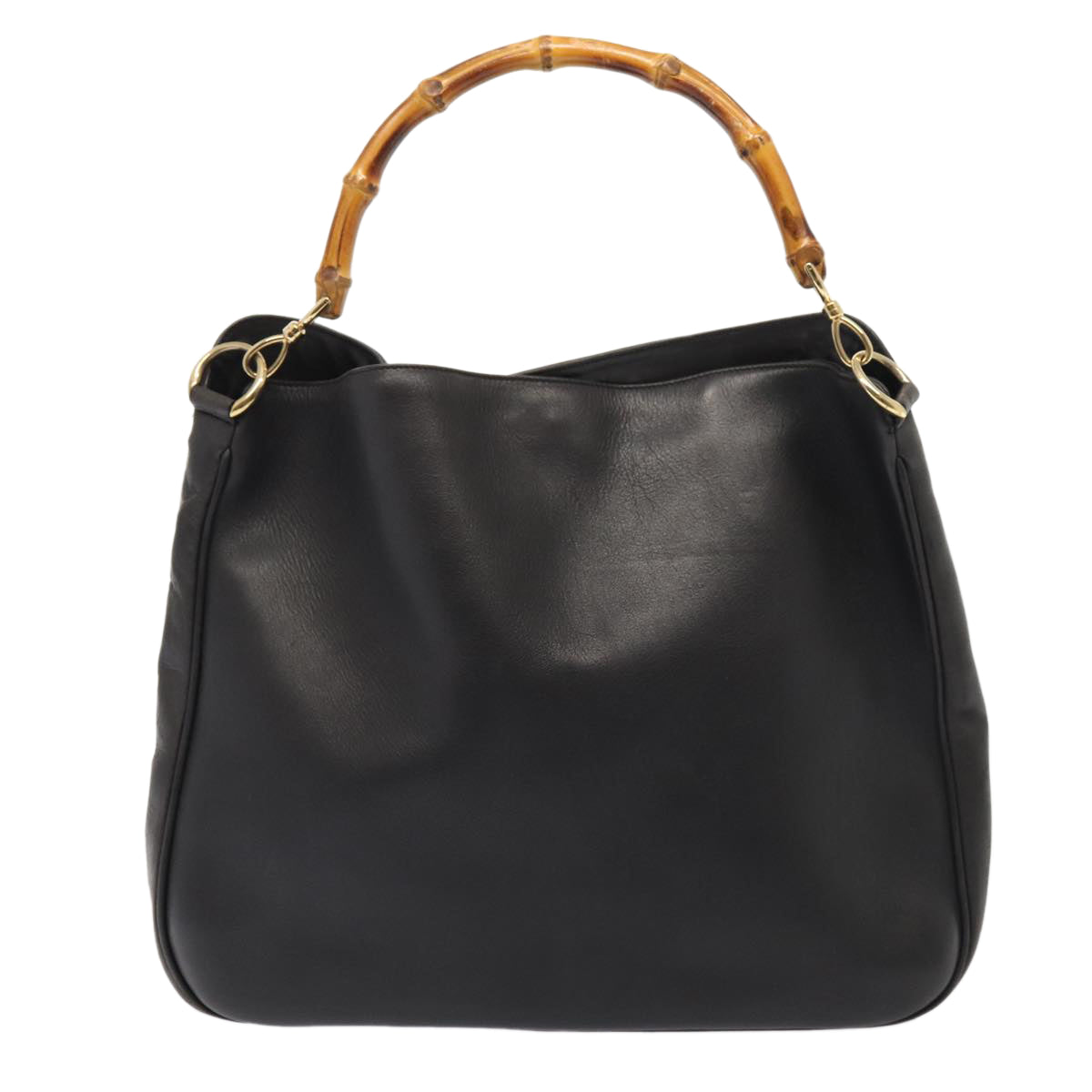 GUCCI Bamboo Hand Bag Leather Outlet 2way Black Gold 86963
