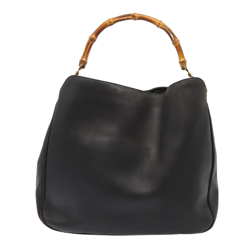 GUCCI Bamboo Hand Bag Leather Outlet 2way Black Gold 86963