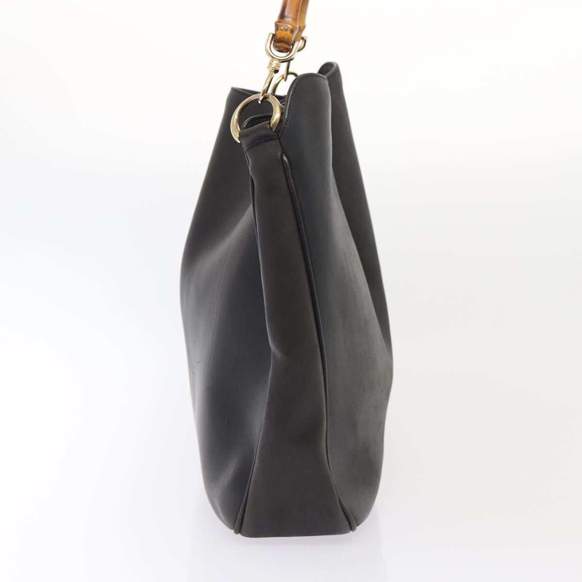 GUCCI Bamboo Hand Bag Leather Outlet 2way Black Gold 86963