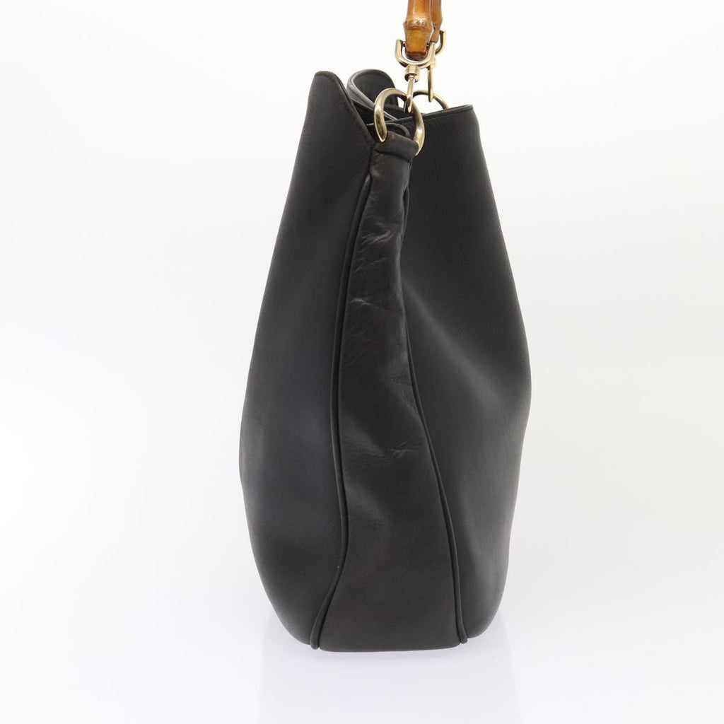 GUCCI Bamboo Hand Bag Leather Outlet 2way Black Gold 86963