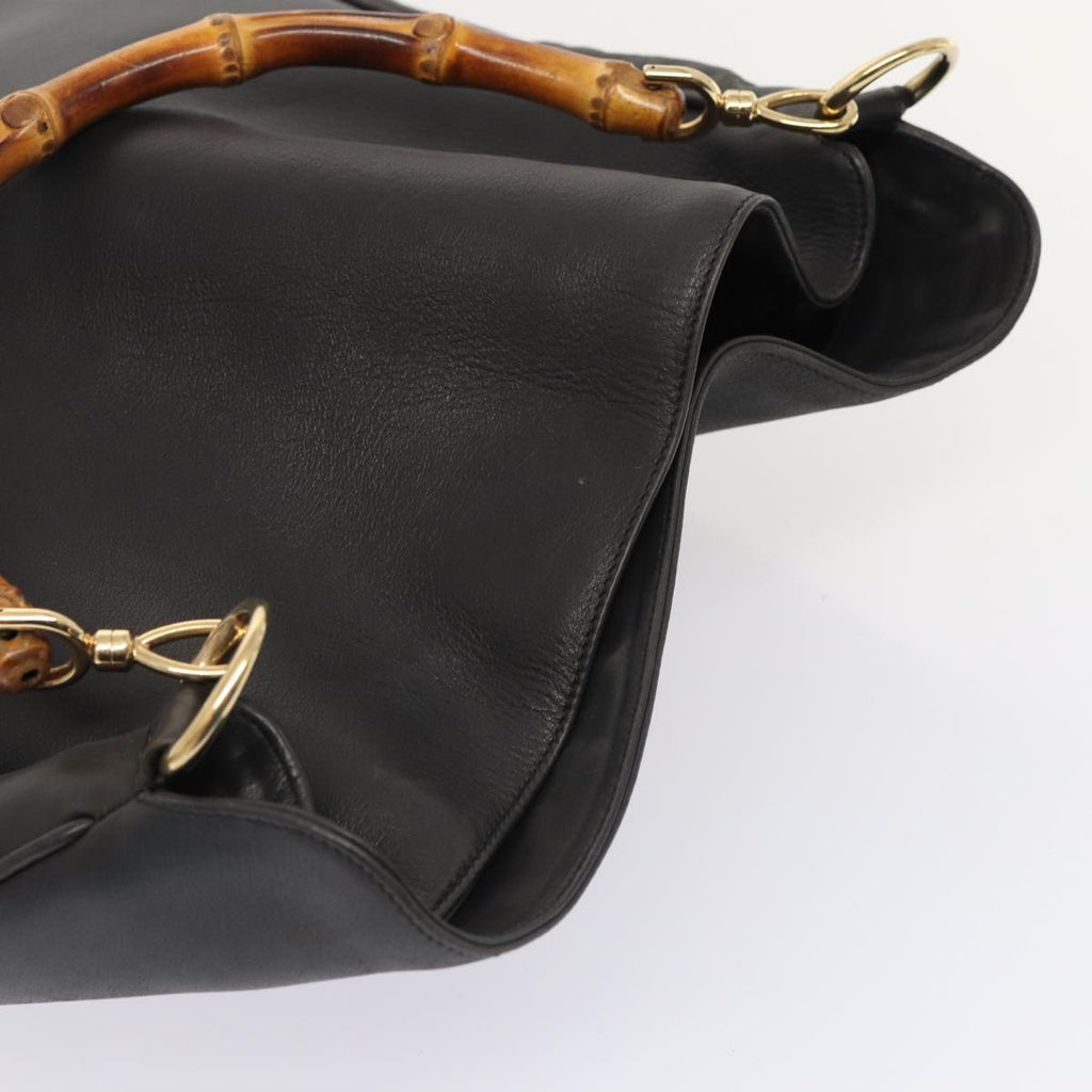 GUCCI Bamboo Hand Bag Leather Outlet 2way Black Gold 86963
