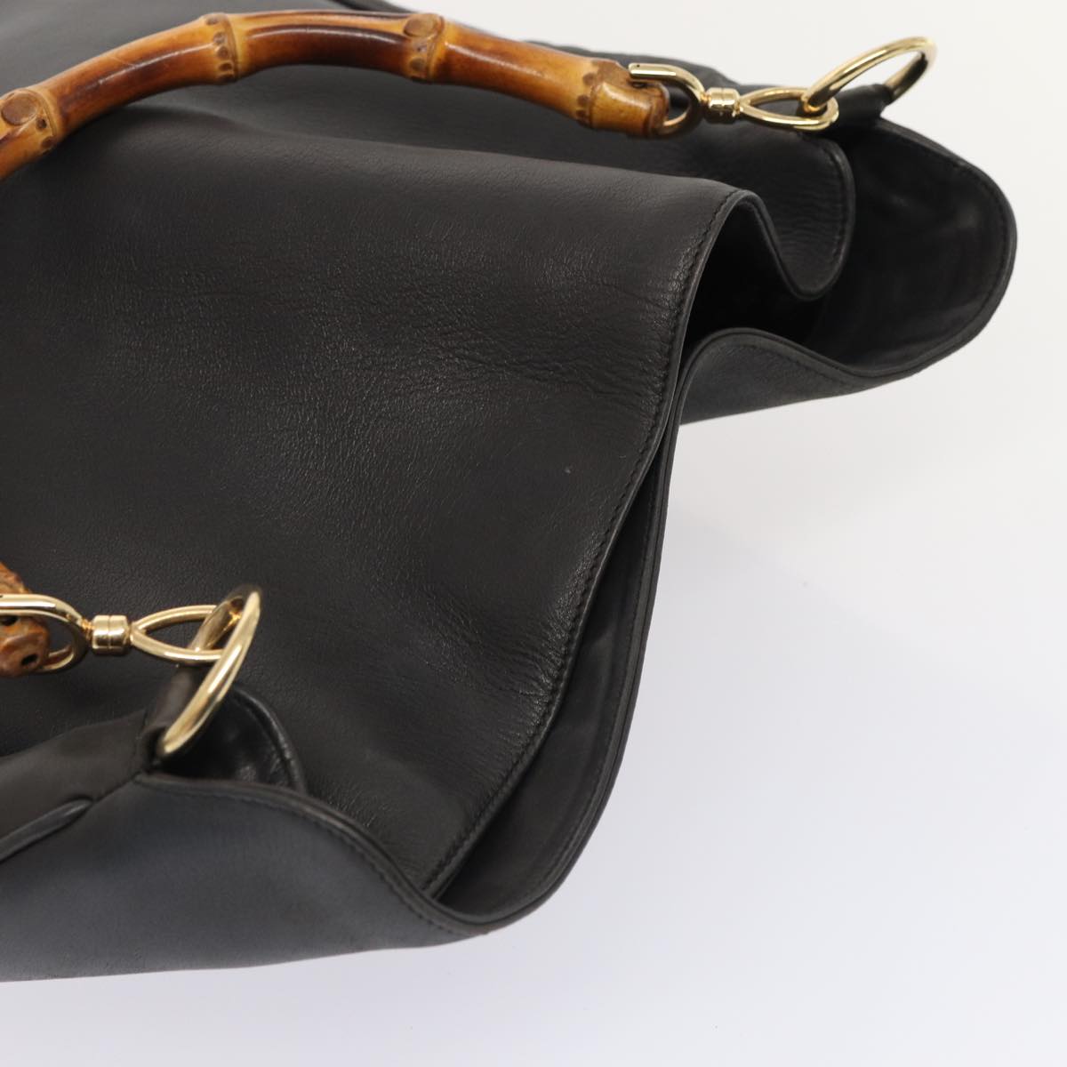GUCCI Bamboo Hand Bag Leather Outlet 2way Black Gold 86963