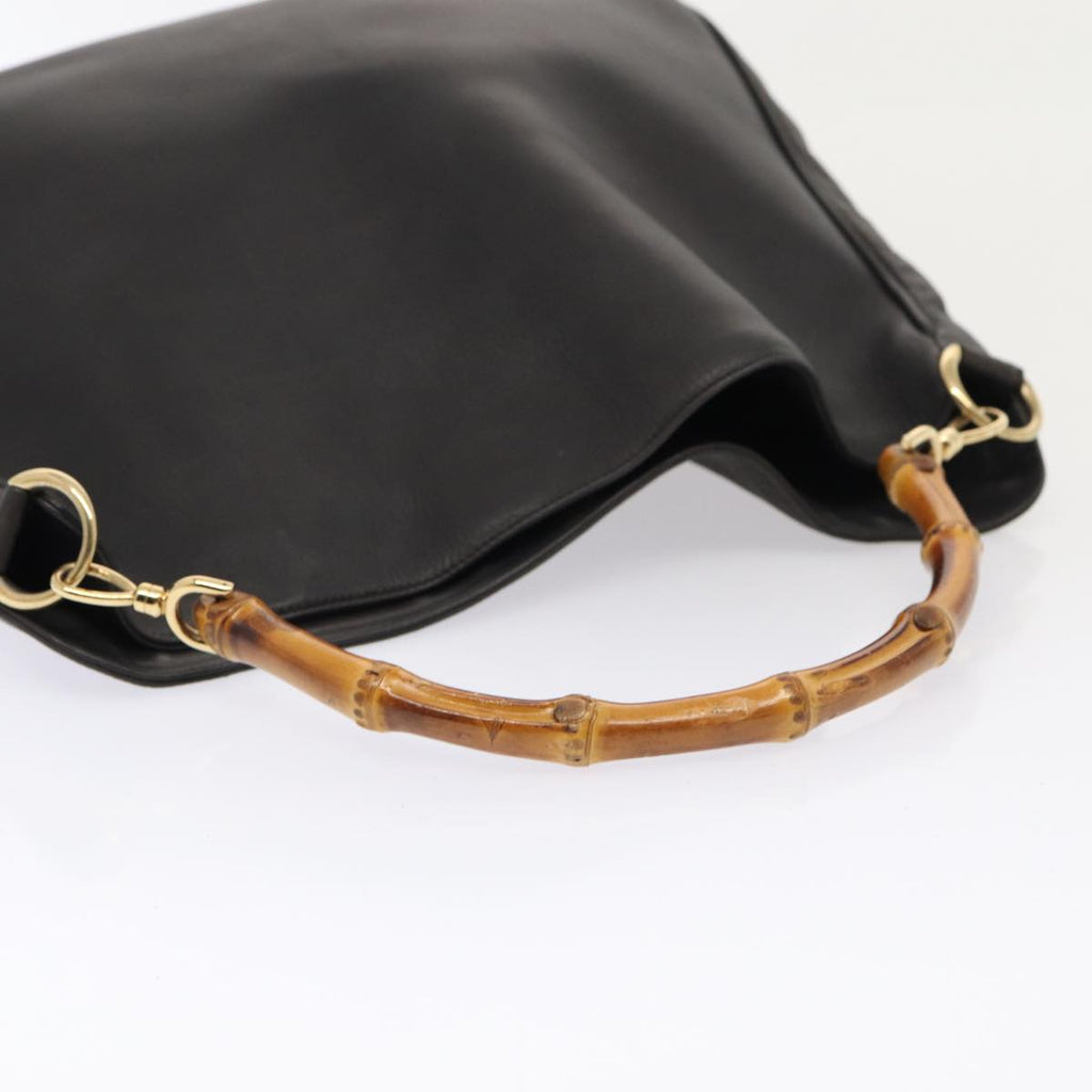 GUCCI Bamboo Hand Bag Leather Outlet 2way Black Gold 86963