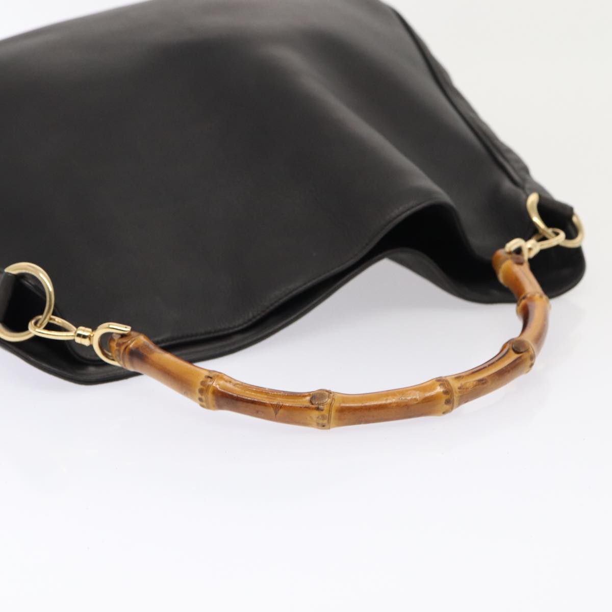 GUCCI Bamboo Hand Bag Leather Outlet 2way Black Gold 86963