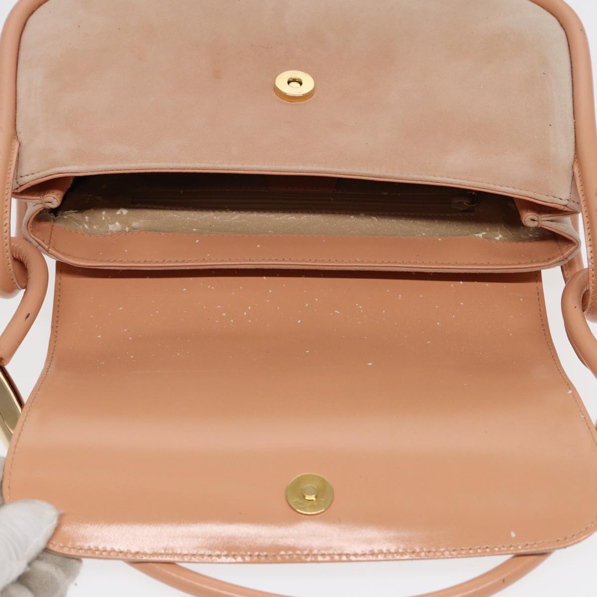 GUCCI Shoulder Bag Suede Beige Gold 86964