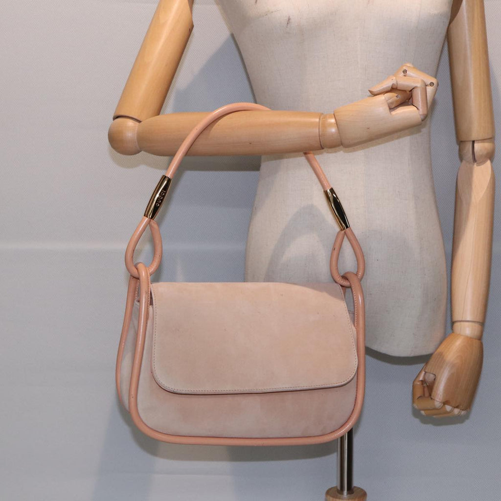 GUCCI Shoulder Bag Suede Beige Gold 86964