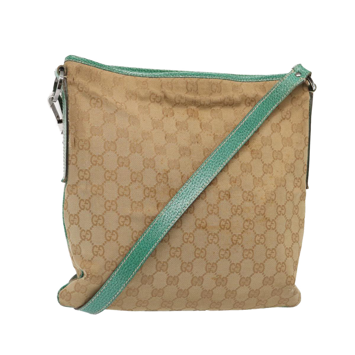 GUCCI GG Canvas Shoulder Bag Beige Silver 113013 86965