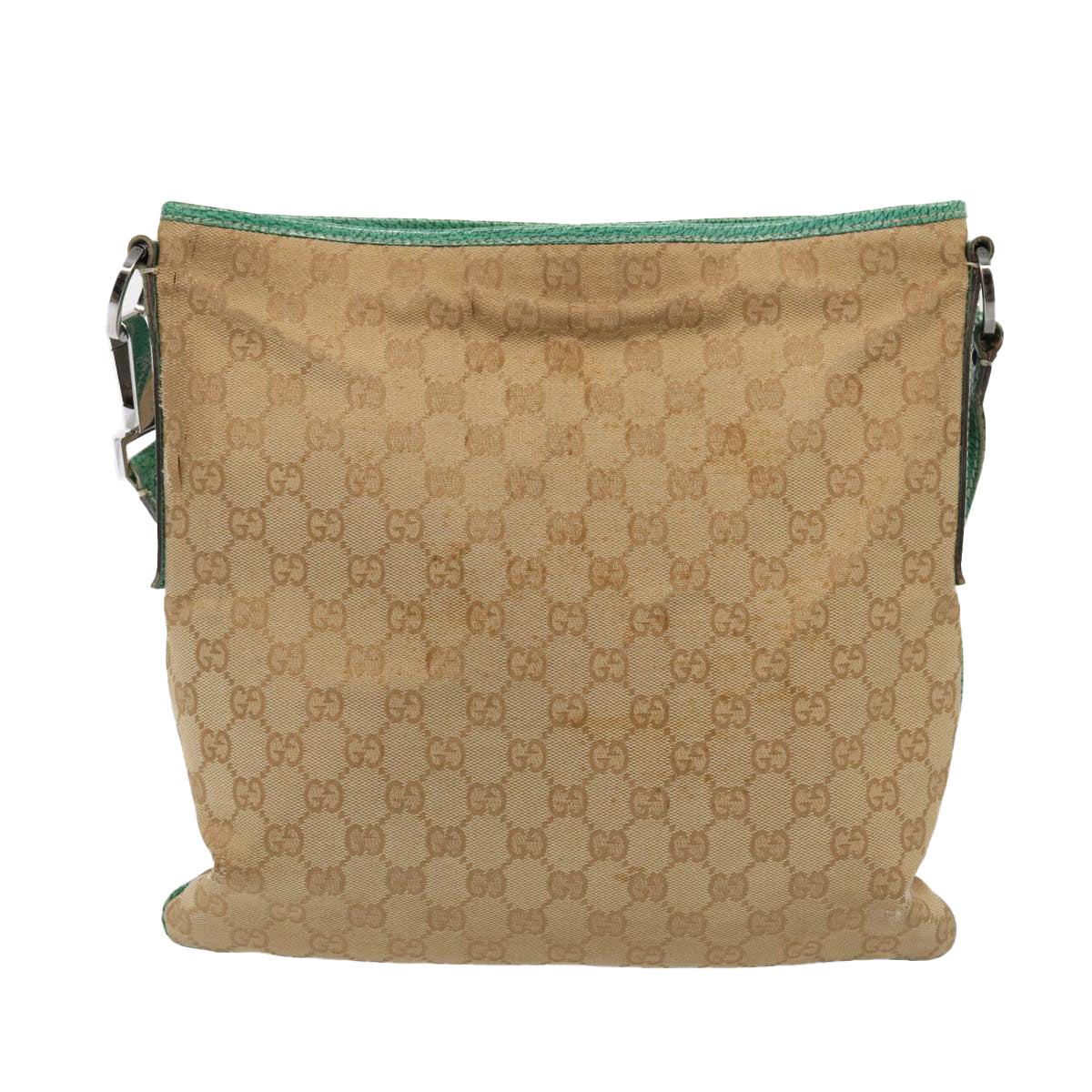 GUCCI GG Canvas Shoulder Bag Beige Silver 113013 86965