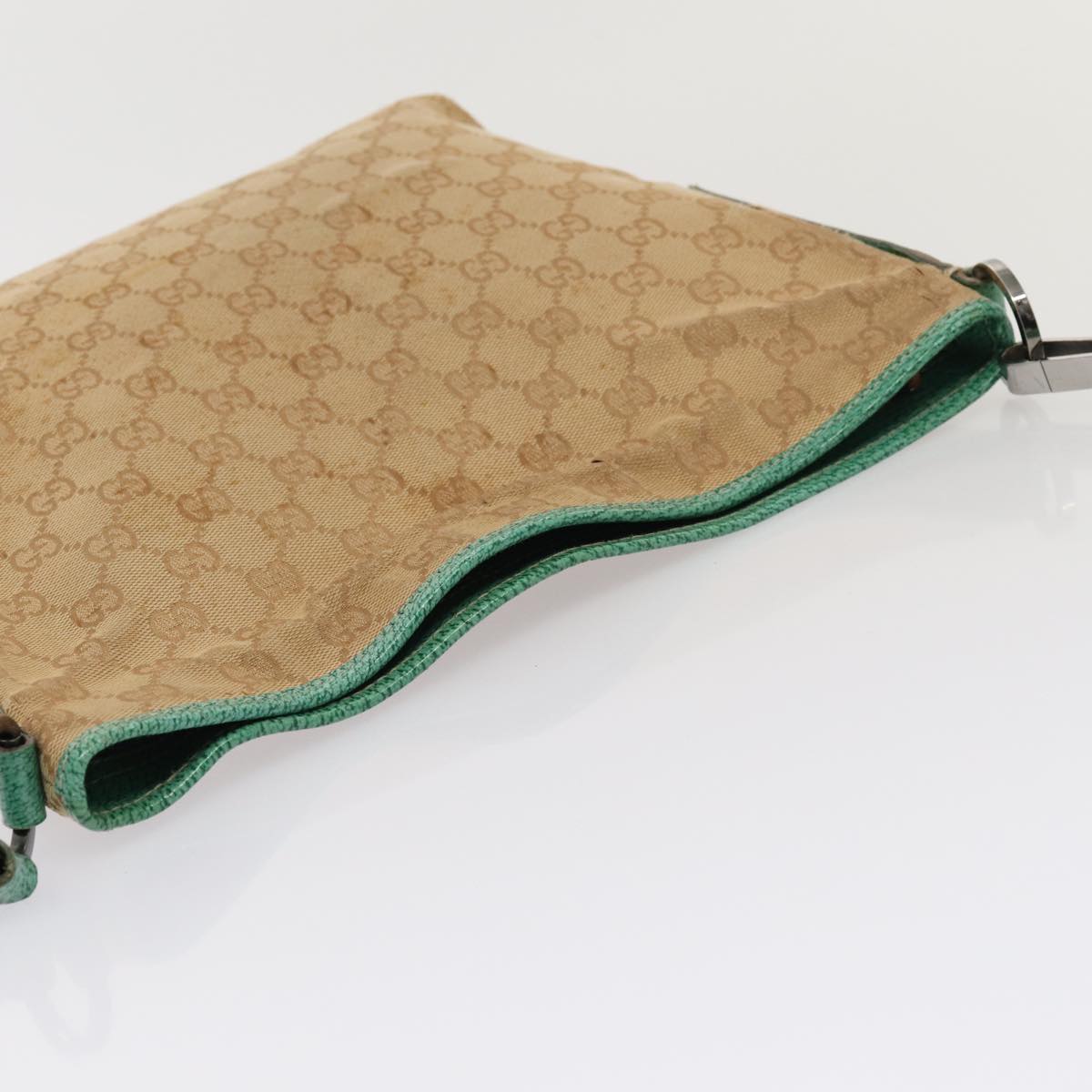 GUCCI GG Canvas Shoulder Bag Beige Silver 113013 86965