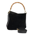 GUCCI Bamboo Hand Bag Suede 2way Black Gold 001 2058 1638 0 86967