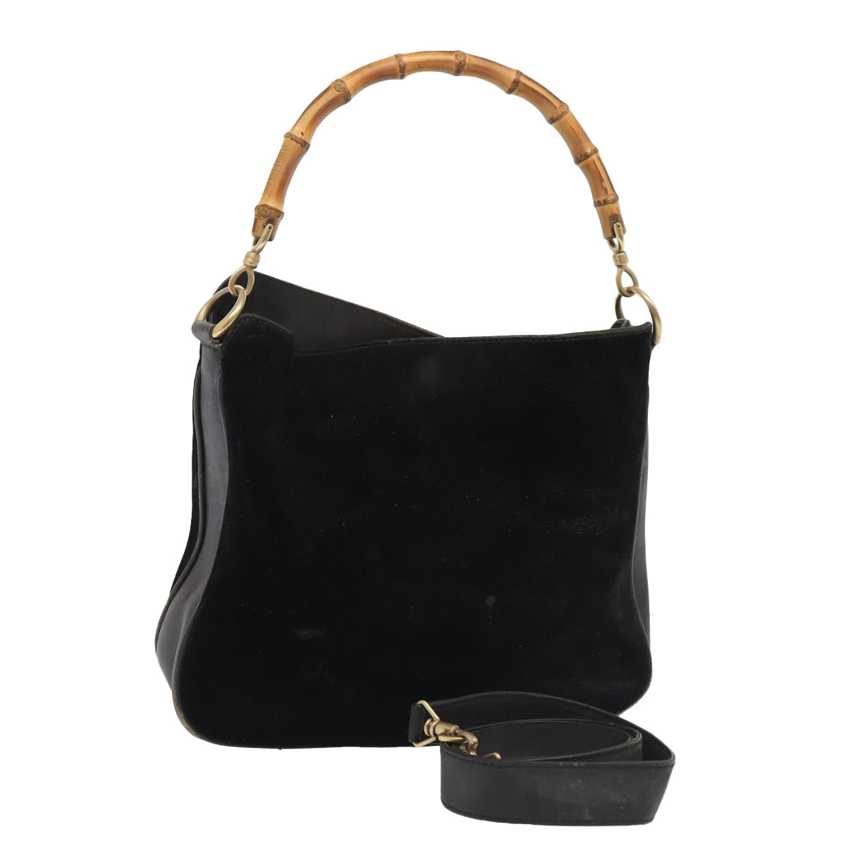 GUCCI Bamboo Hand Bag Suede 2way Black Gold 001 2058 1638 0 86967