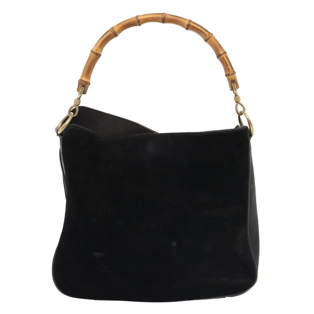 GUCCI Bamboo Hand Bag Suede 2way Black Gold 001 2058 1638 0 86967