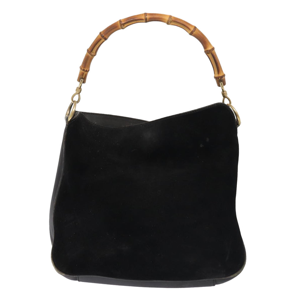 GUCCI Bamboo Hand Bag Suede 2way Black Gold 001 2058 1638 0 86967