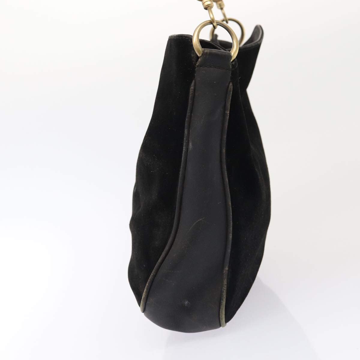 GUCCI Bamboo Hand Bag Suede 2way Black Gold 001 2058 1638 0 86967