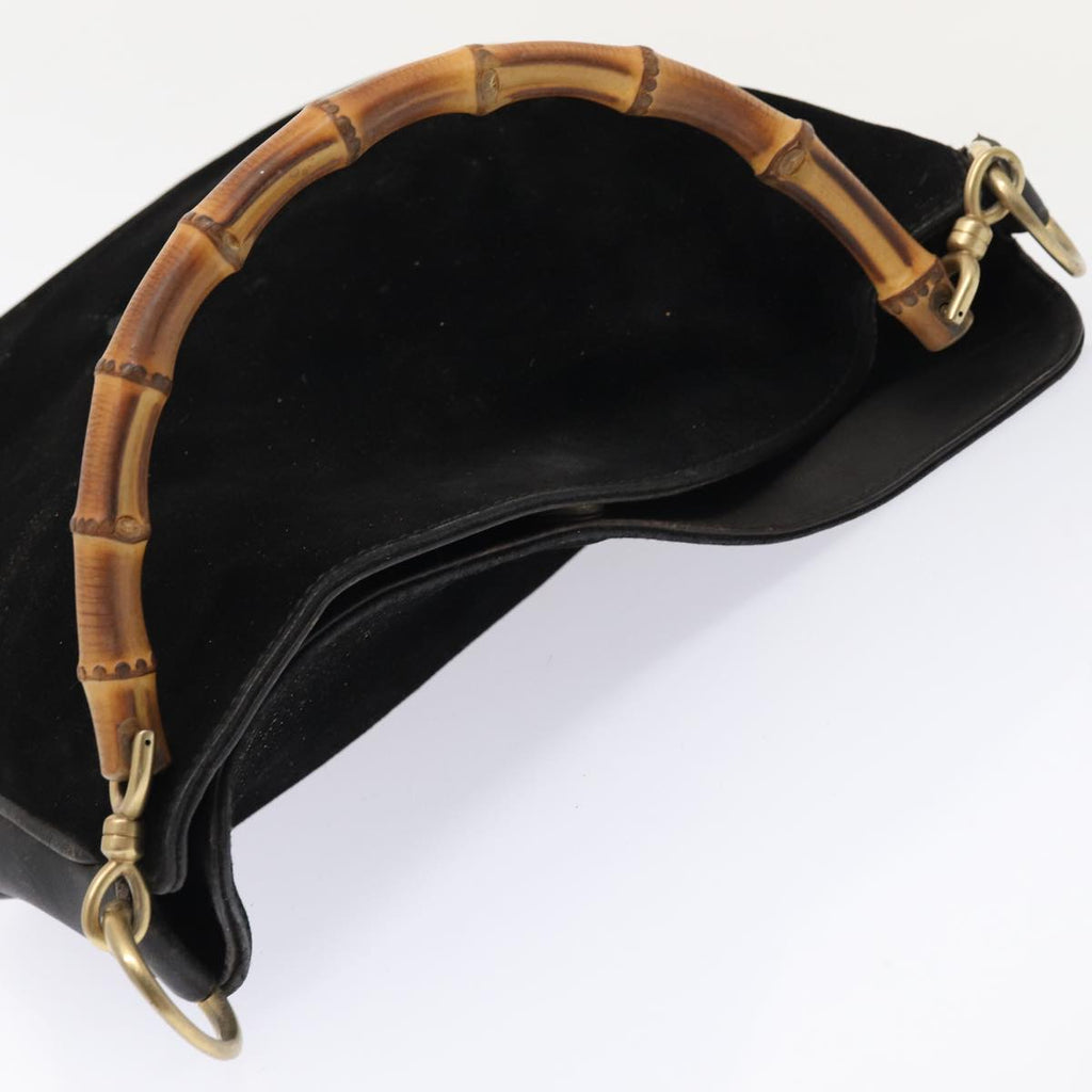 GUCCI Bamboo Hand Bag Suede 2way Black Gold 001 2058 1638 0 86967