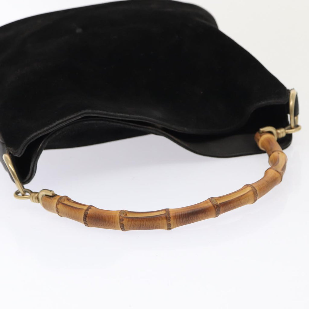 GUCCI Bamboo Hand Bag Suede 2way Black Gold 001 2058 1638 0 86967