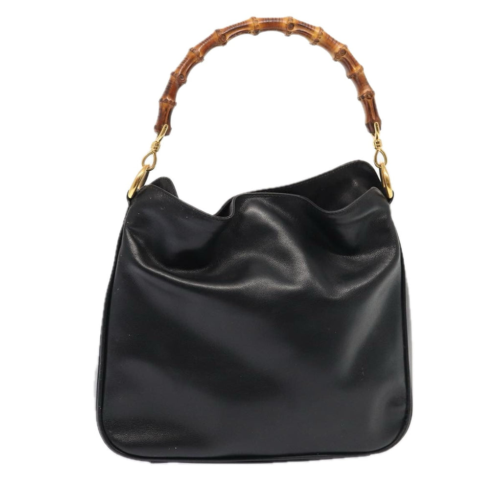 GUCCI Bamboo Hand Bag Leather Black Gold 001 1638 2615 86968