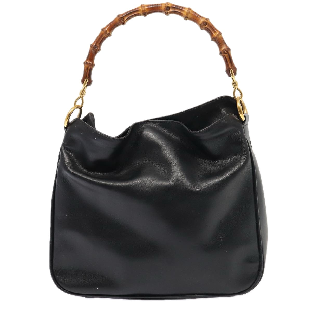 GUCCI Bamboo Hand Bag Leather Black Gold 001 1638 2615 86968