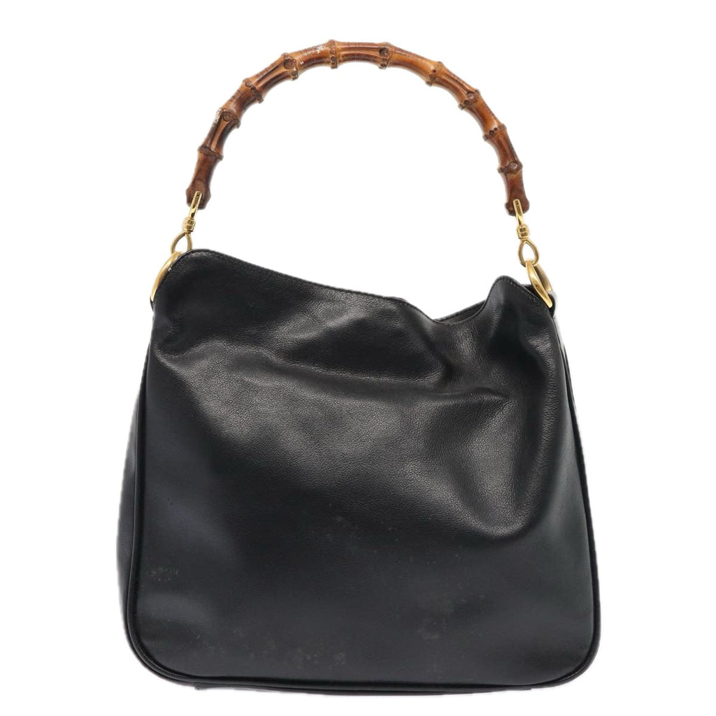 GUCCI Bamboo Hand Bag Leather Black Gold 001 1638 2615 86968