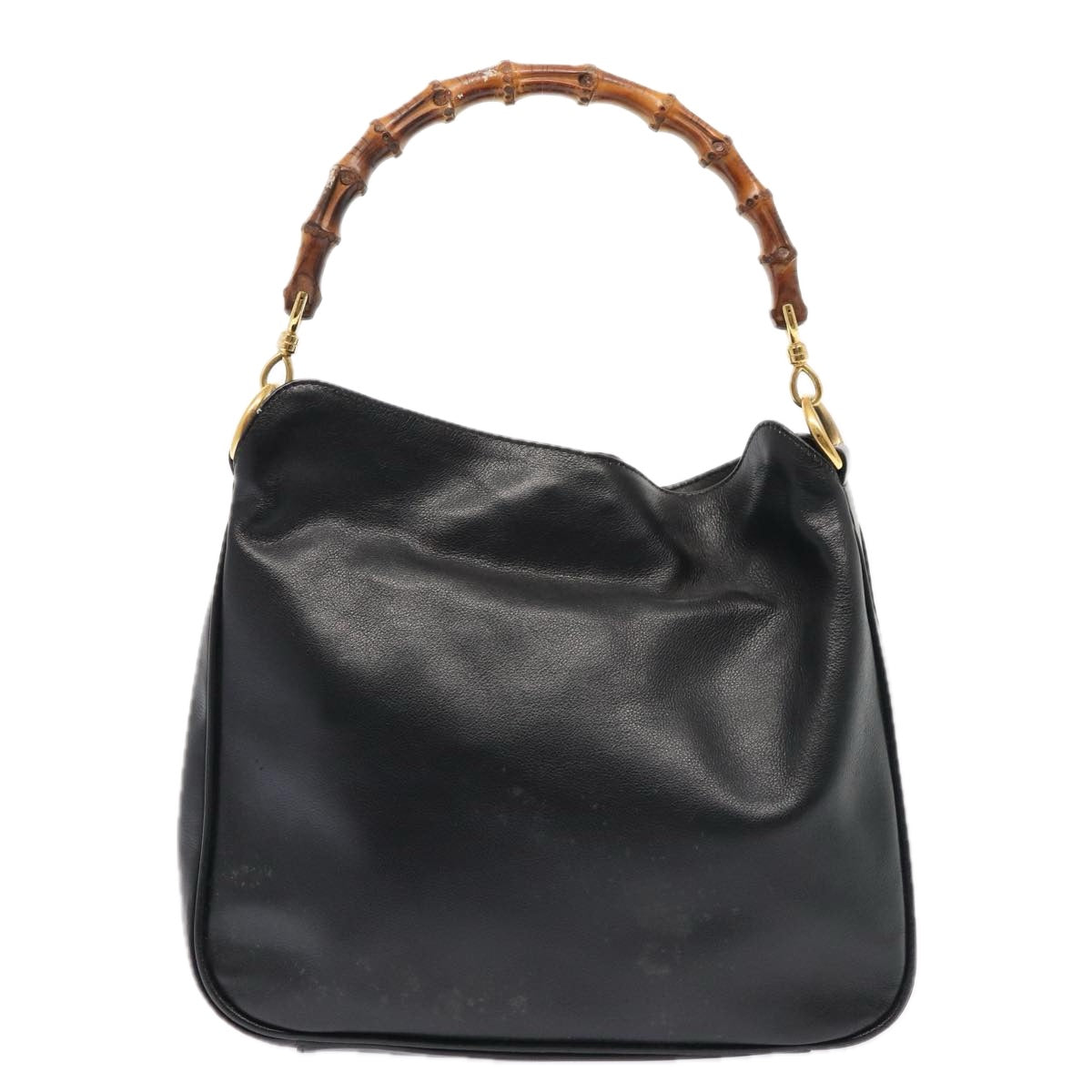 GUCCI Bamboo Hand Bag Leather Black Gold 001 1638 2615 86968