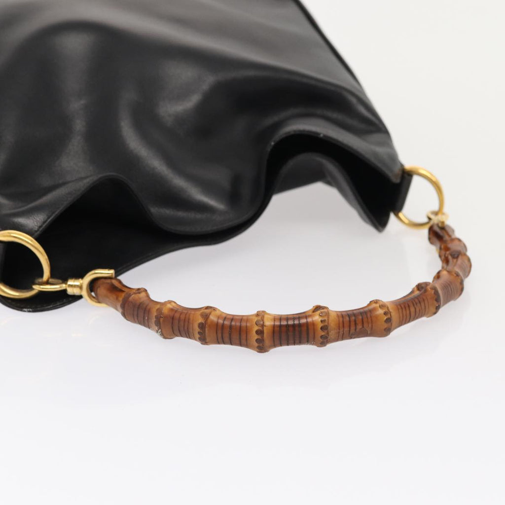 GUCCI Bamboo Hand Bag Leather Black Gold 001 1638 2615 86968