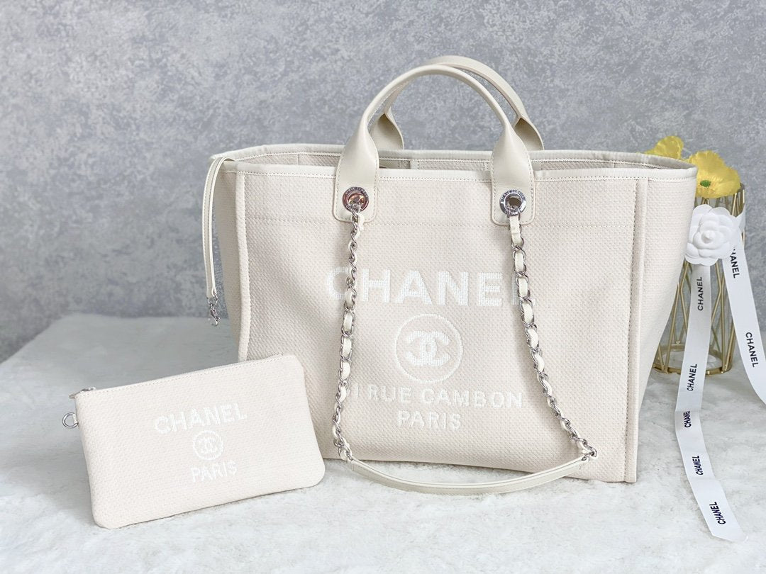 CHLSmall Shopping Bag Silver Hardware Cream For Women Handbags, Shoulder Bags 15.2in/39cm AS3257