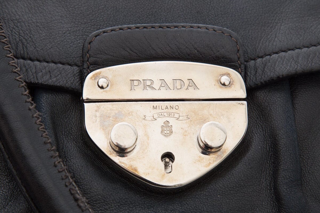 Prada Milano Dal 1913 Black Leather Pushlock & Key Handbag