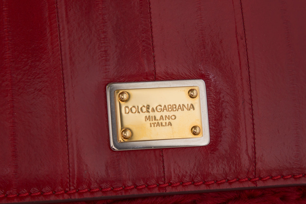 Dolce & Gabbana Red Fur & Leather Shoulder Bag