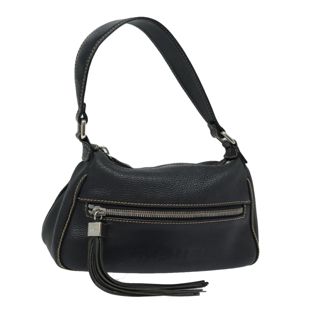 CHANEL Shoulder Bag Leather Black Silver CC 87033