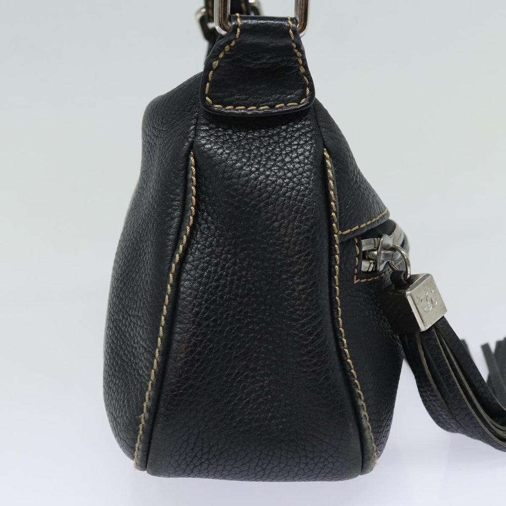 CHANEL Shoulder Bag Leather Black Silver CC 87033