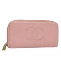 CHANEL COCO Mark Long Wallet Caviar Skin Pink Gold CC 87035