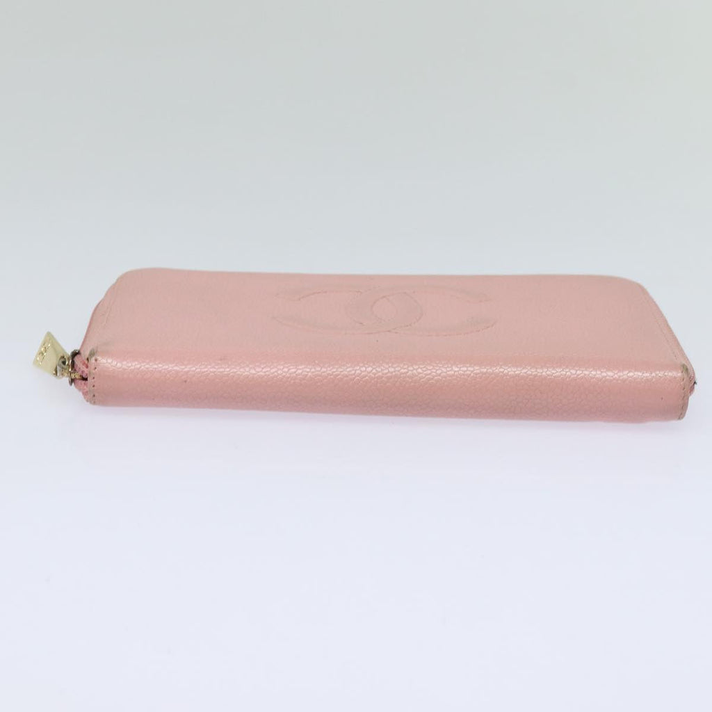 CHANEL COCO Mark Long Wallet Caviar Skin Pink Gold CC 87035