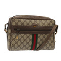 GUCCI GG Supreme Web Sherry Line Shoulder Bag PVC Leather Beige Gold 87052