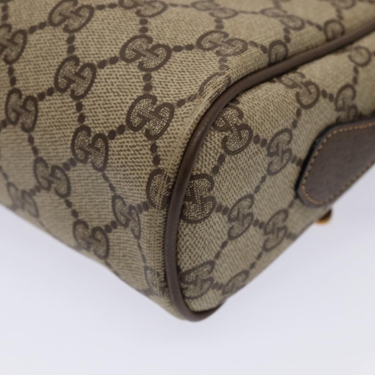GUCCI GG Supreme Web Sherry Line Shoulder Bag PVC Leather Beige Gold 87052