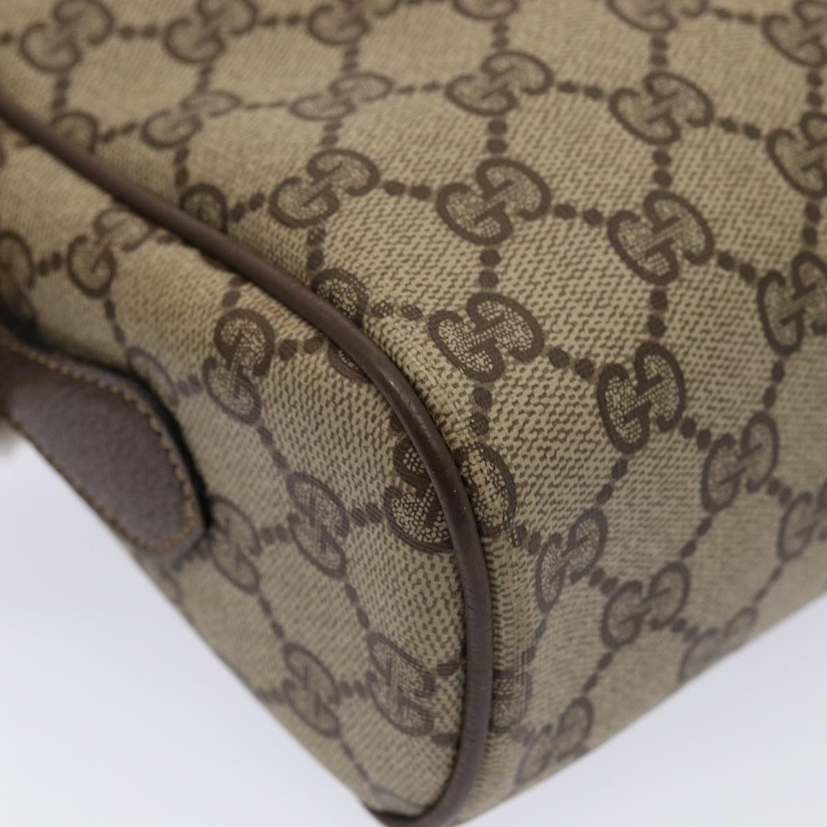 GUCCI GG Supreme Web Sherry Line Shoulder Bag PVC Leather Beige Gold 87052